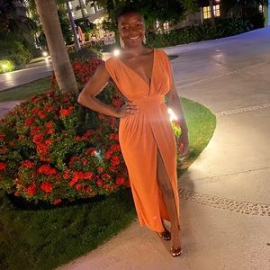 Boohoo Burnt Orange Maxi Dress with Front Slit